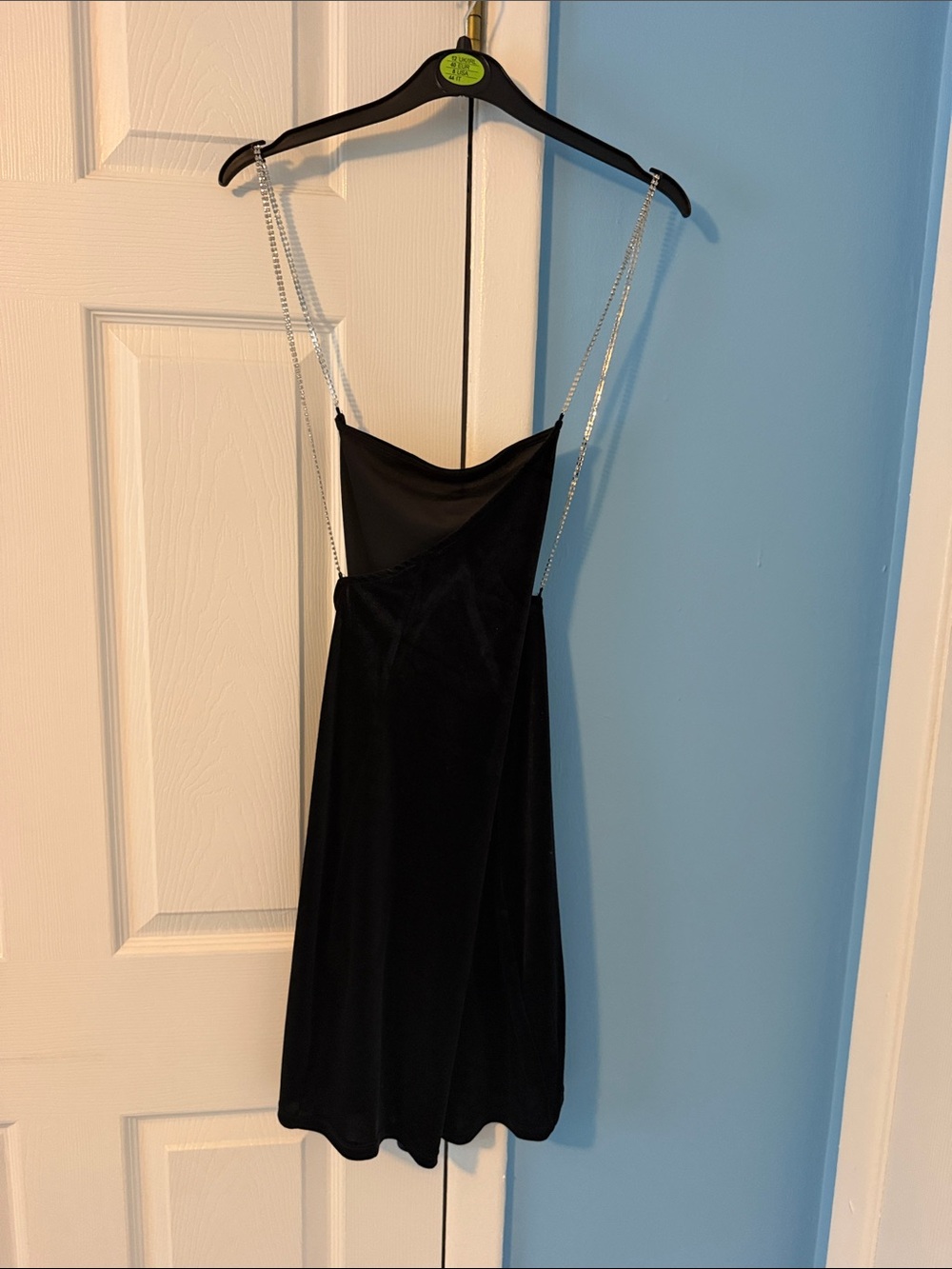 Divided Black Velvet Mini Dress with Crystal Straps